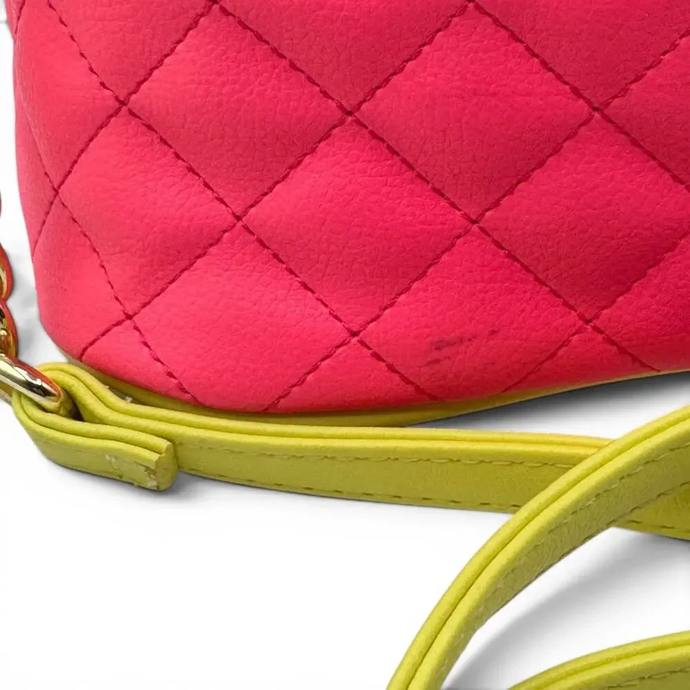 Luv Betsey by Betsey Johnson Black Pink Quilted Satchel Crossbody Bag Gold Chain